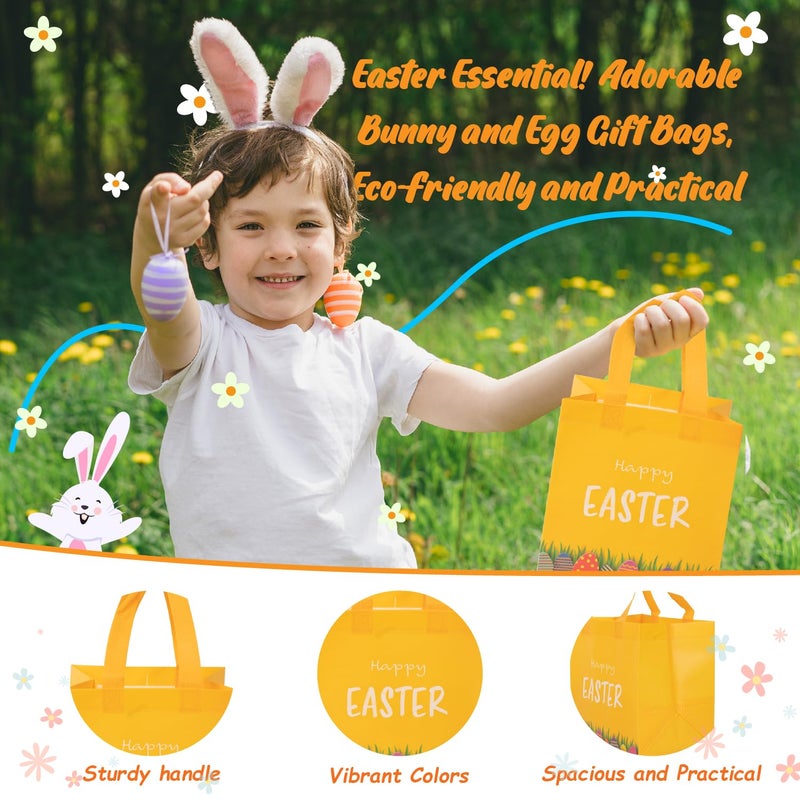 Linelglobal Easter Gift Bag with Handle Happy Easter Non-Woven Bag for Kid Reusable Easter Tote Bag for Egg Hunt Bunny Carrot Chick 8 Pack - Image 4